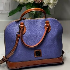Dooney & Bourke Pebble Grain Zip Zip Satchel Shoulder Tote Bag in Purple/Brown